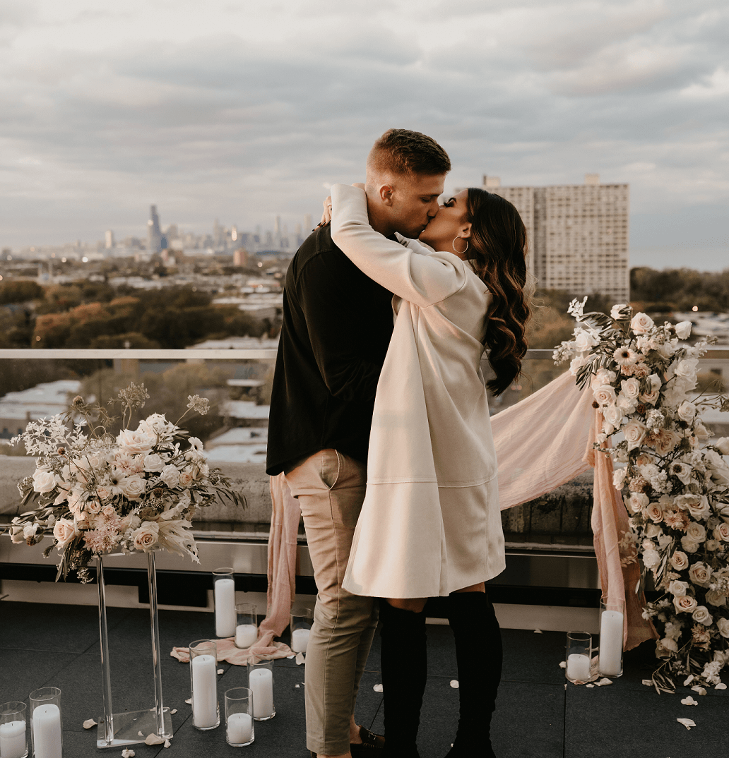Chicago engagement with skyline view at The Penthouse Hyde Park